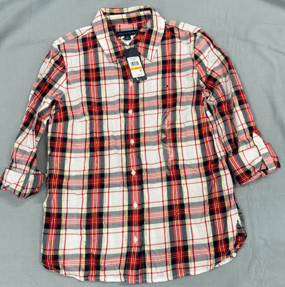 Tommy Hilfiger Heritage Shirt Womens S Red White Plaid Button Front Preppy NWT